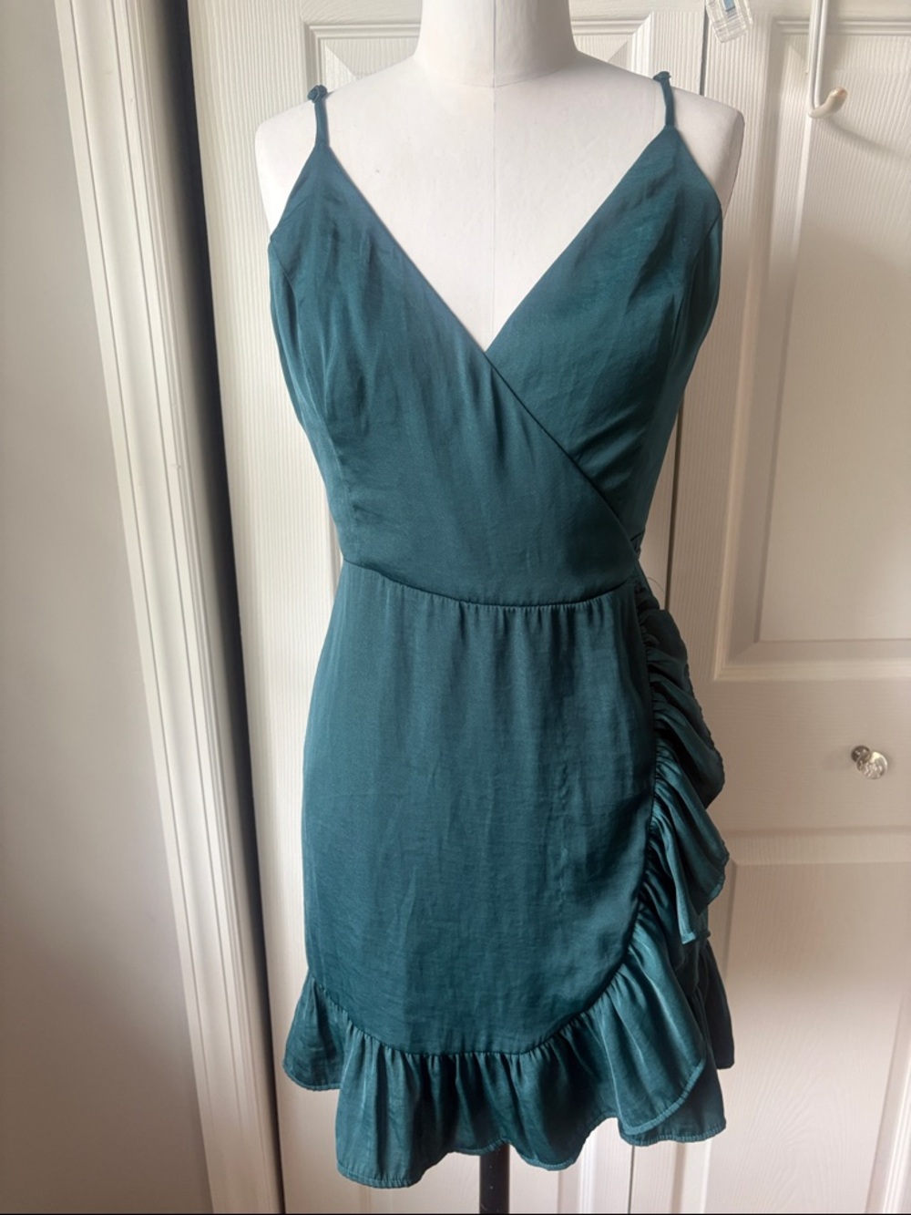 Free People Teal Wrap Ruffle Mini Dress